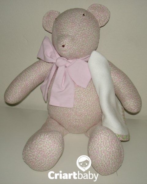 Urso Floral com laço + fralda de boca 30cmx30 cm